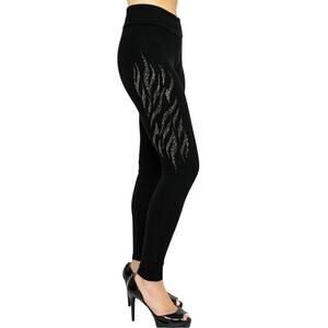 Vocal Rhinestone Flames Legging Womens 1XL Black BLING Embellished Soft Stretch